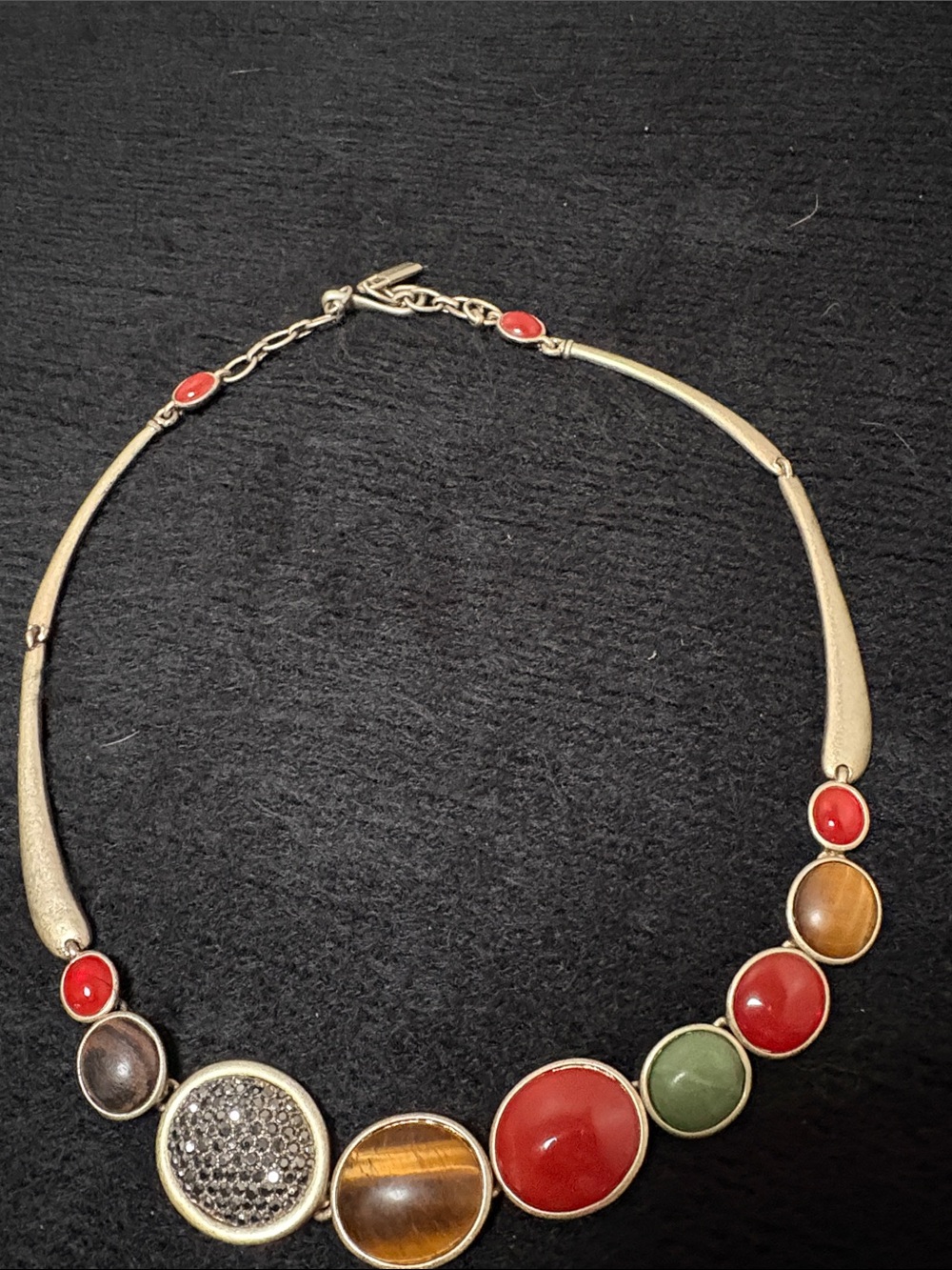 Calvin Klein Multicolor Stone Collar Necklace - Red, Green, Brown, Gold Accents